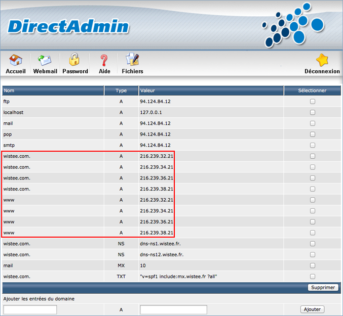 Configuration DNS pour Google Blogger