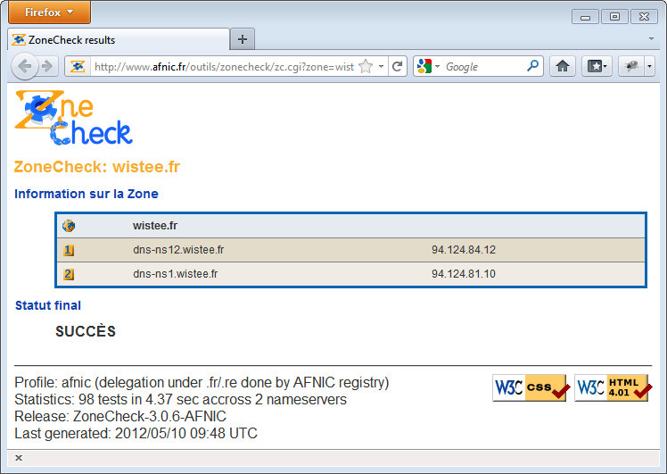 Rsultat ZoneCheck AFNIC